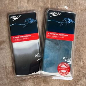 SPEEDO Elastomeric and Composite Silicone Printed Swim Cap Bundle - One Size